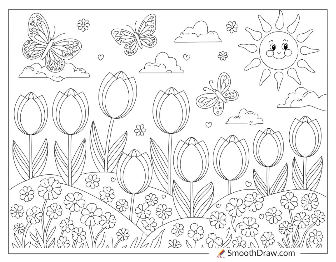 flower landscape coloring pages