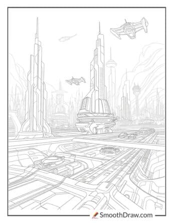 futuristic city coloring pages
