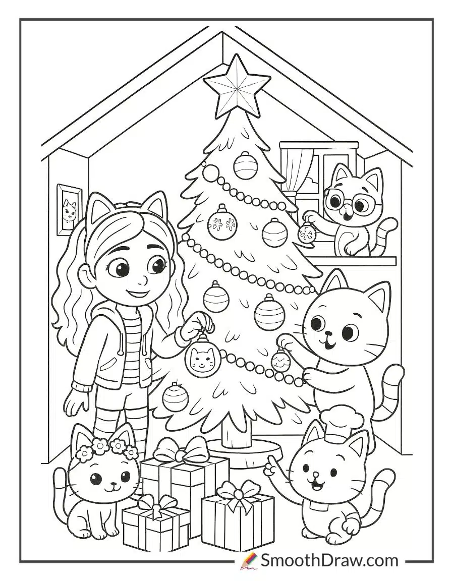 Gabby Dollhouse Christmas Coloring Pages