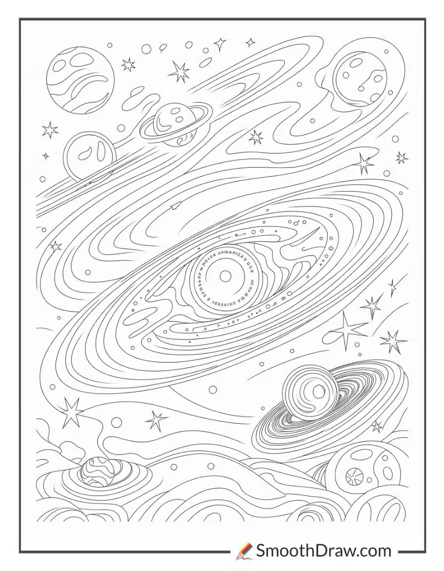 Galaxy Trippy Coloring Pages For Adults