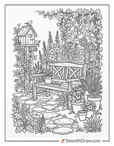 Garden Bench With Flowers