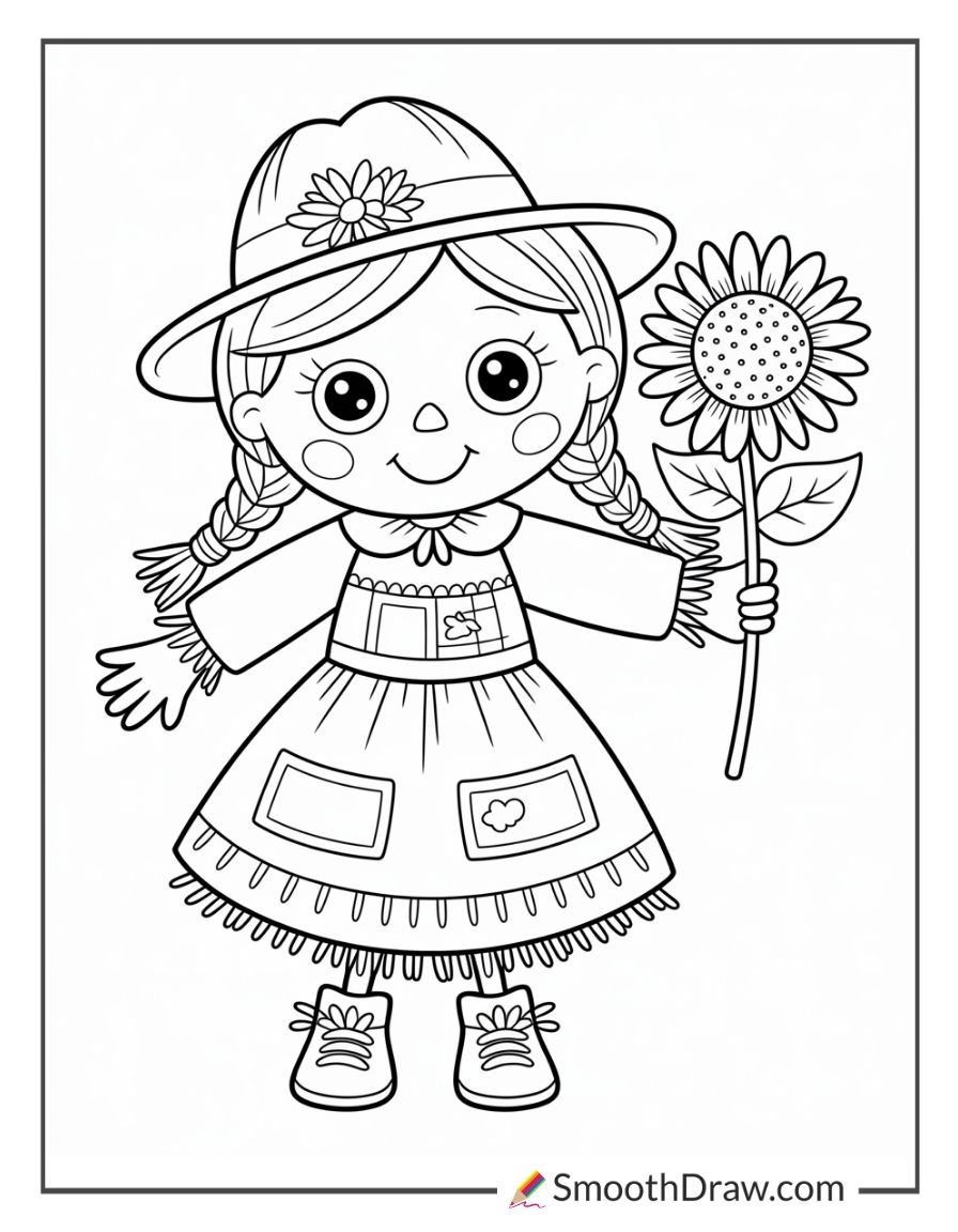 Girl Scarecrow Coloring Page
