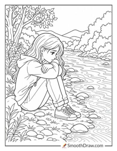 Girl Sitting By A River