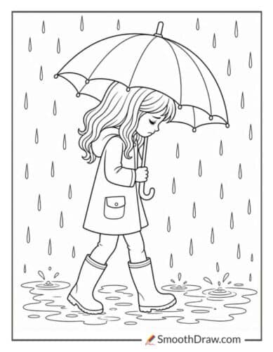 Girl With Umbrella In Rain