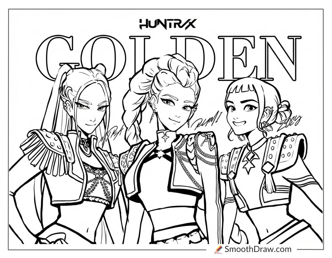 Golden Huntrix Coloring Pages
