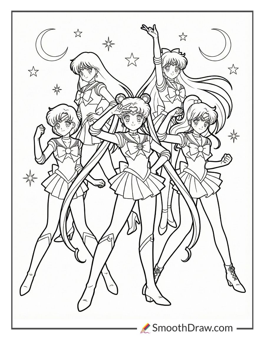 Group Sailor Moon Coloring Pages