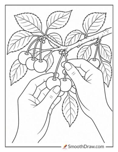 Hands Picking Cherries From A Tree