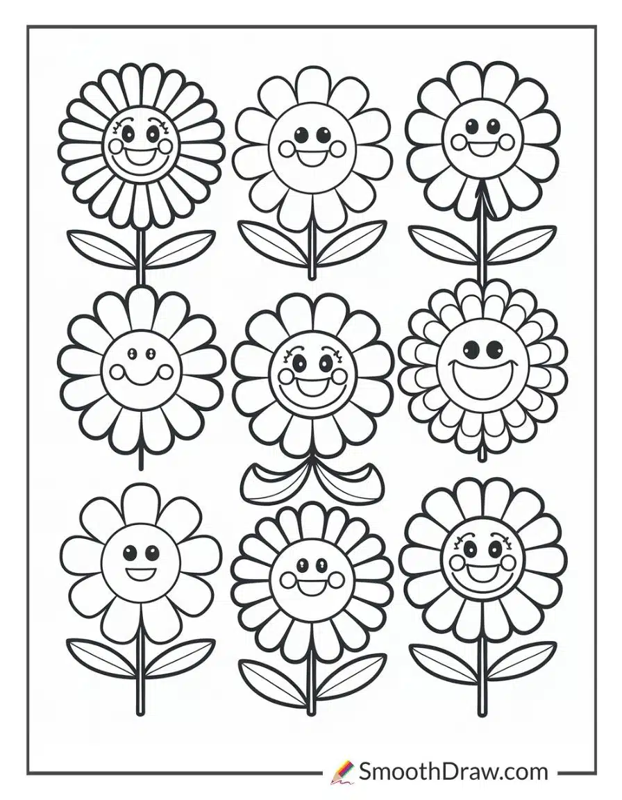happy flowers for coloring