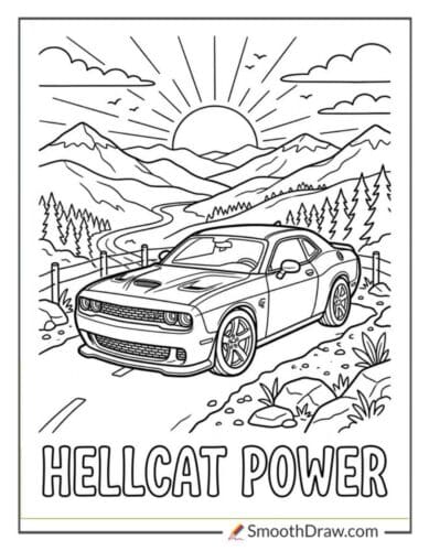 Hellcat Car At Sunset