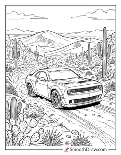 Hellcat Car In A Desert Landscape