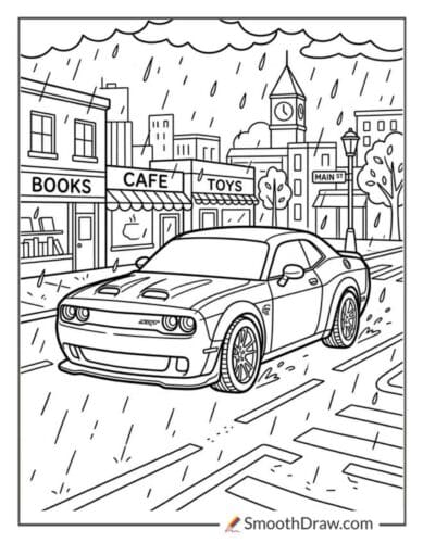 Hellcat Car In The Rain