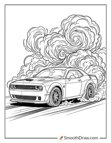 Hellcat Doing A Burnout With Smoke Clouds
