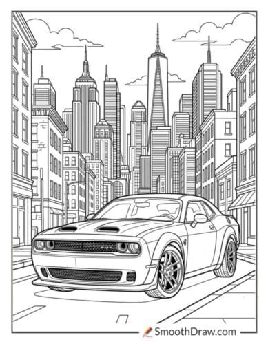 Hellcat In Front Of A City Skyline