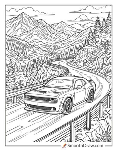 Hellcat Sports Car On A Mountain Road