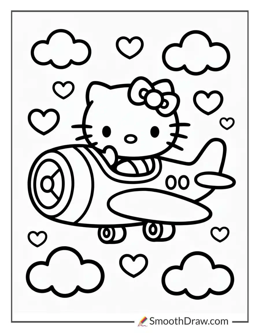 Hello Kitty Airplane Coloring Page