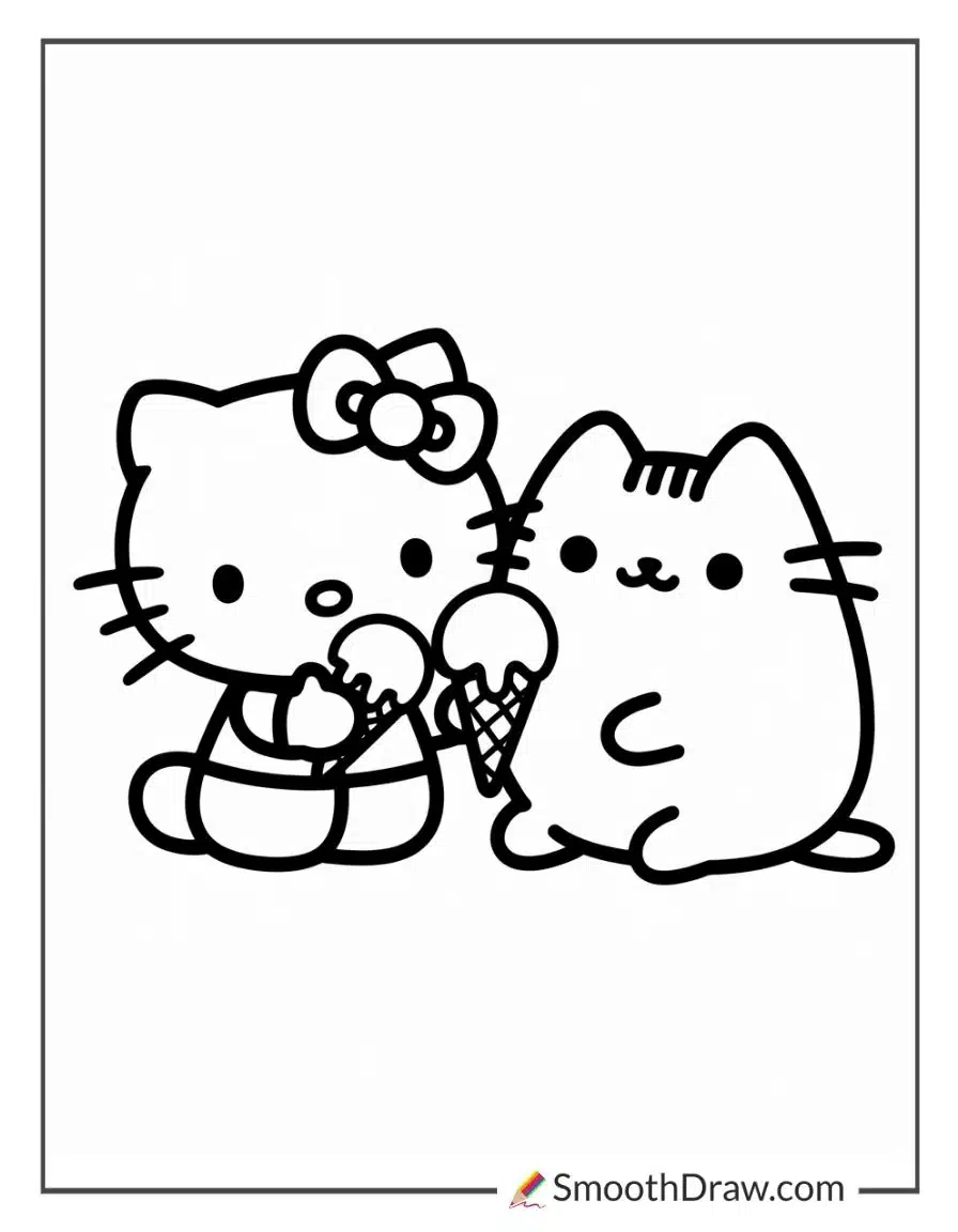 Hello Kitty And Pusheen Coloring Pages