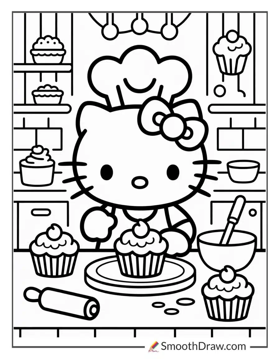 Hello Kitty Baking Coloring Pages