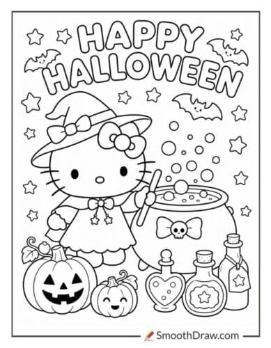 Hello Kitty Beside A Cauldron