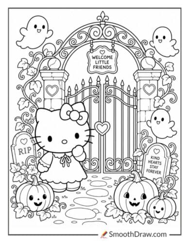 Hello Kitty Beside Graveyard Gate