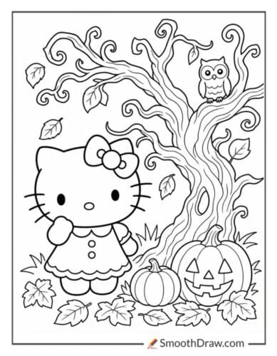 Hello Kitty Beside Spooky Tree
