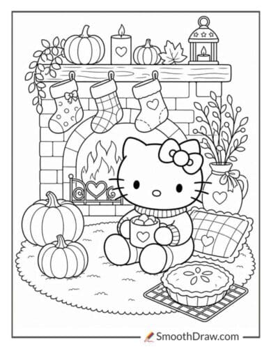 Hello Kitty By Cozy Fireplace