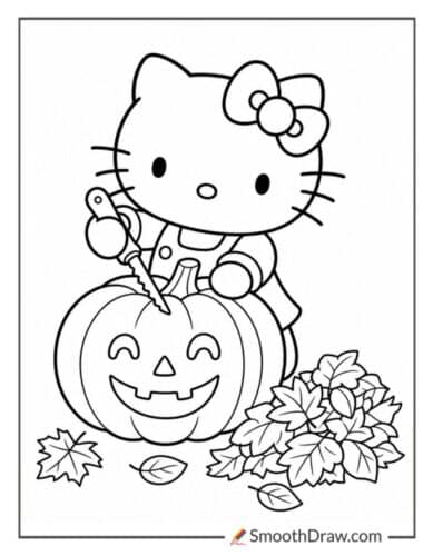 Hello Kitty Carving A Pumpkin