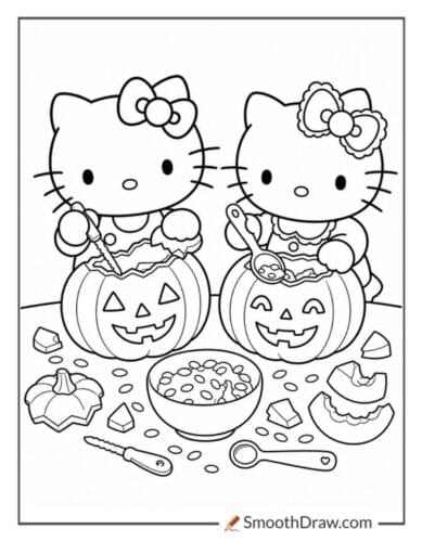 Hello Kitty Carving Pumpkins With Mimmy