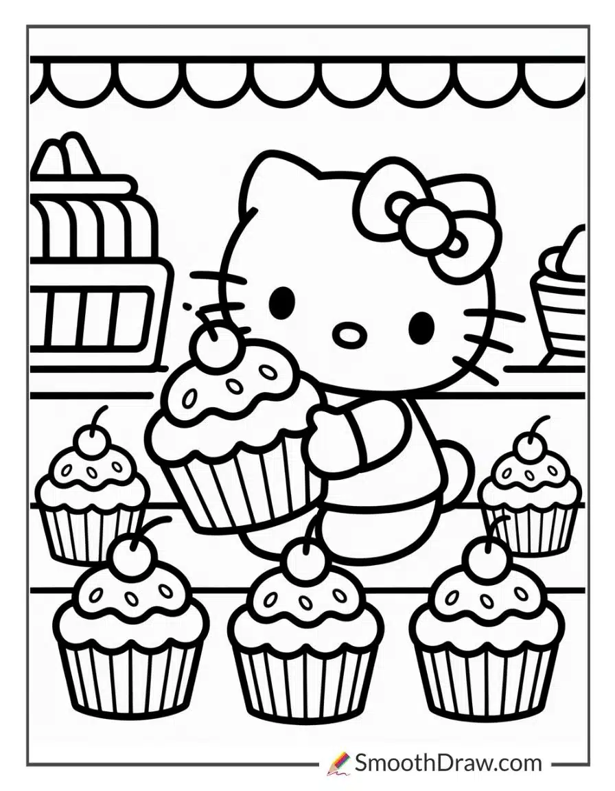 Hello Kitty Cupcake Coloring Pages