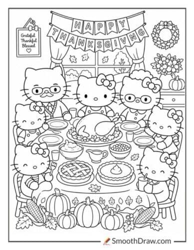 Hello Kitty Family Dinner Coloring Sheet