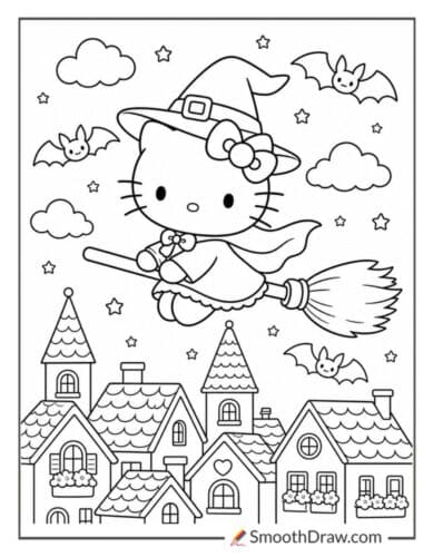 Hello Kitty Flying On Broomstick