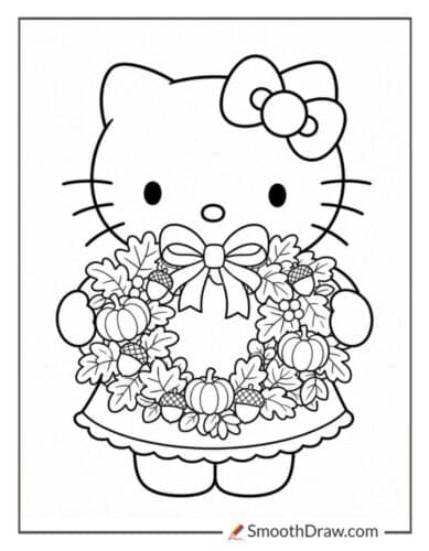 Hello Kitty Holding Harvest Wreath