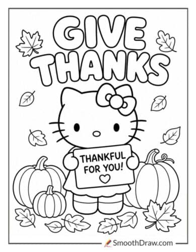Hello Kitty Holding Thankful Sign