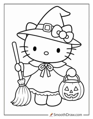 Hello Kitty In Witch Costume Coloring Page