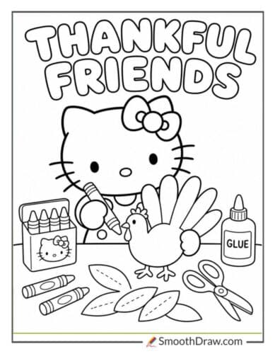 Hello Kitty Making Handprint Turkey