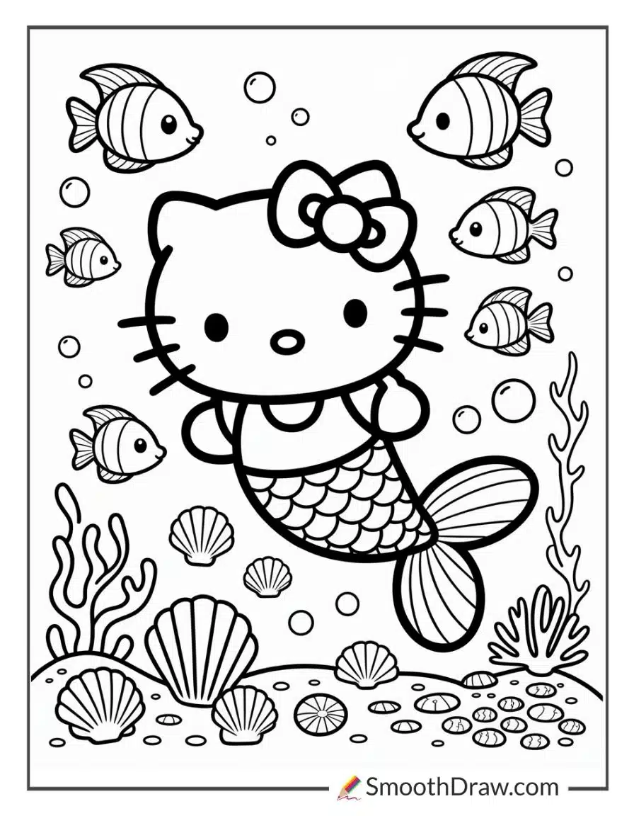 Hello Kitty Mermaid Coloring Page