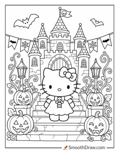 Hello Kitty On Spooky Castle Steps