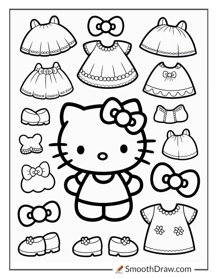 Hello Kitty Paper Doll Coloring Pages