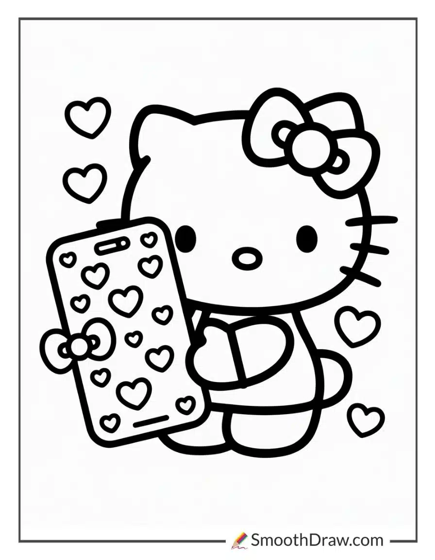Hello Kitty Phone Coloring Page 1