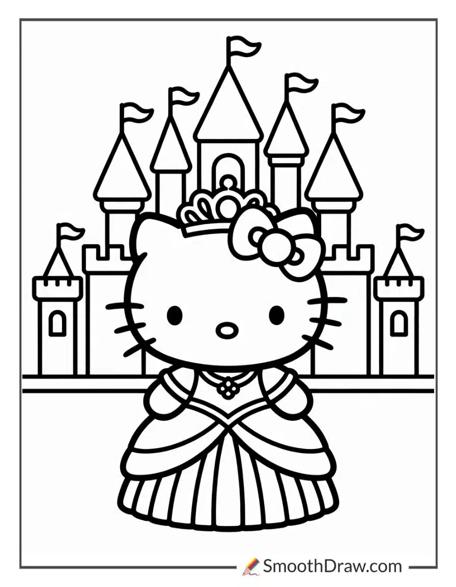 Hello Kitty Princess Coloring Page 1