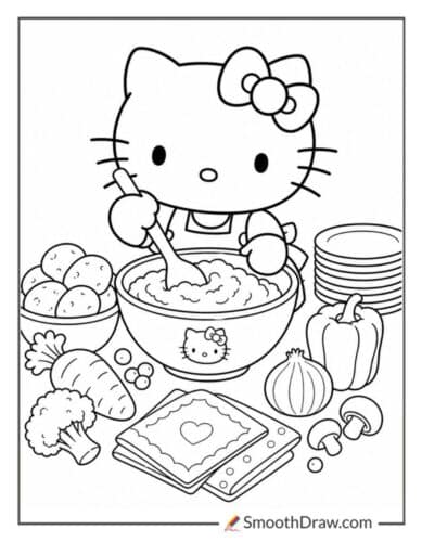 Hello Kitty Stirring Mashed Potatoes