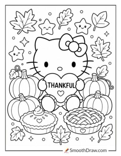 Hello Kitty Thankful Heart Coloring Sheet