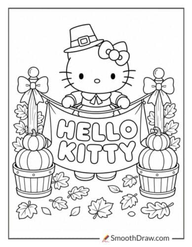 Hello Kitty Thanksgiving Banner Coloring Page