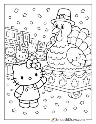 Hello Kitty Waving At Turkey Float