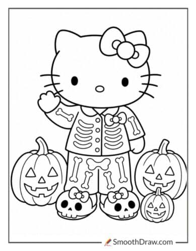 Hello Kitty Wearing Skeleton Pajamas