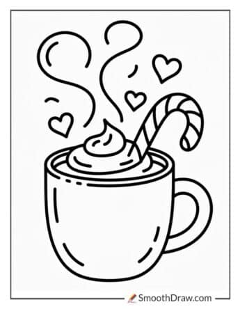 Hot Chocolate With Candy Cane Stirrer Coloring Page