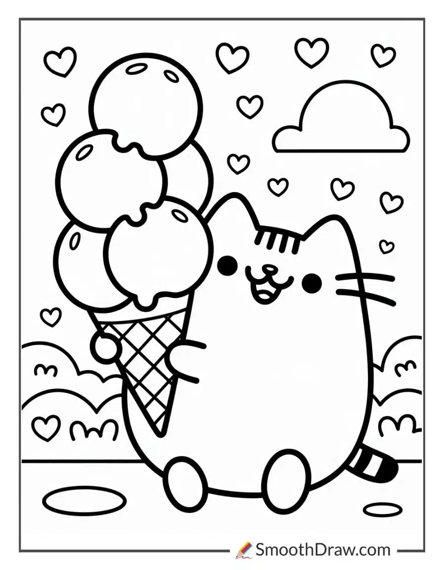 Ice Cream Pusheen Coloring Pages
