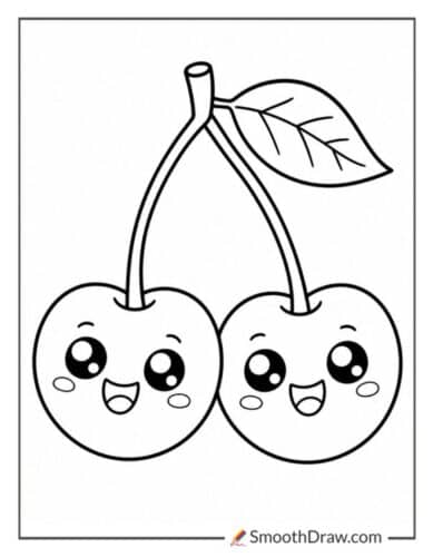 Kawaii Cherry Coloring Pages