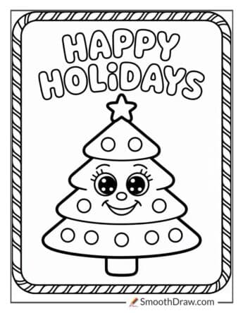 Kawaii Cute Christmas Tree Coloring Pages