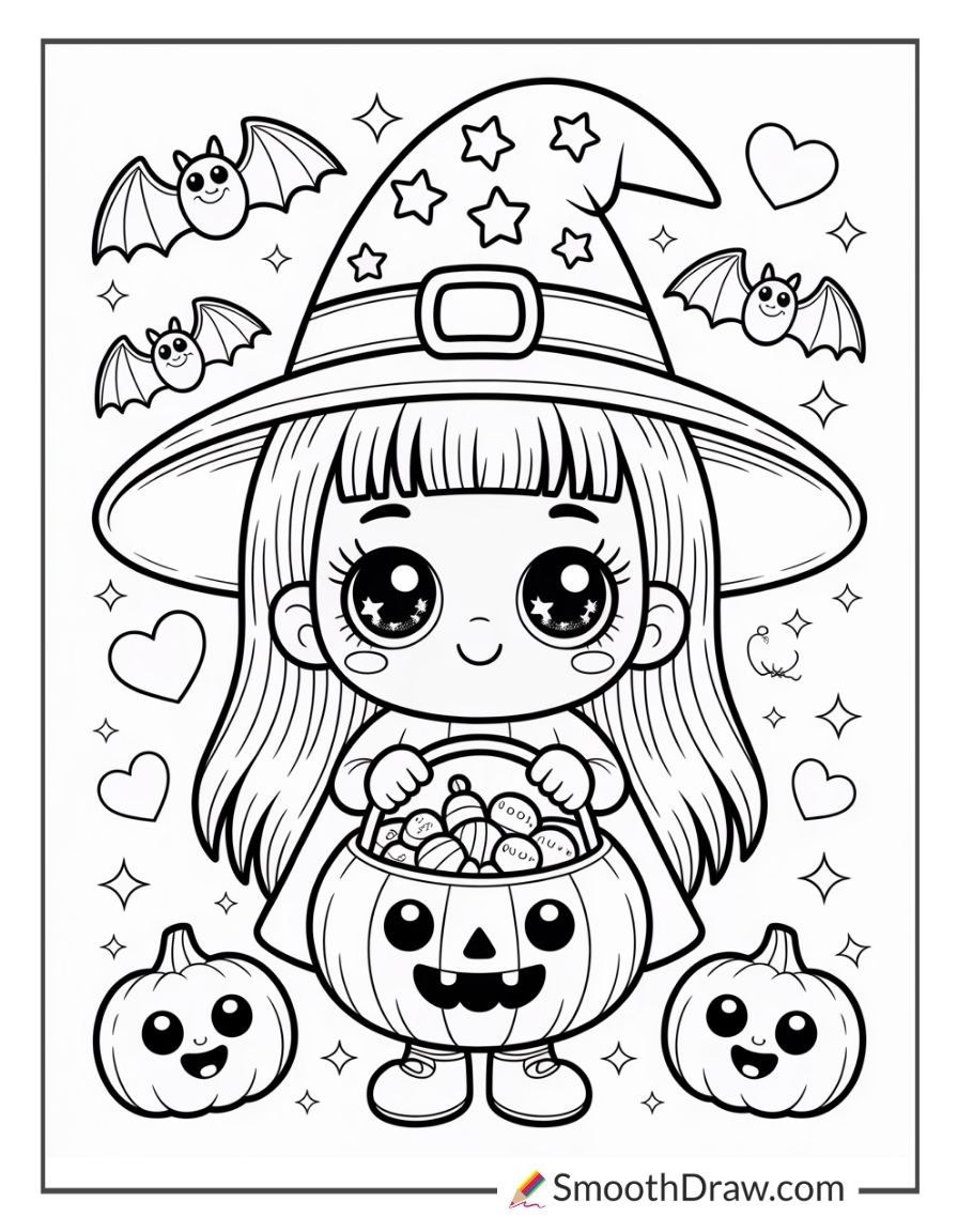 Kawaii Witch Coloring Page