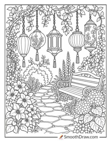 Lanterns Hanging In Garden